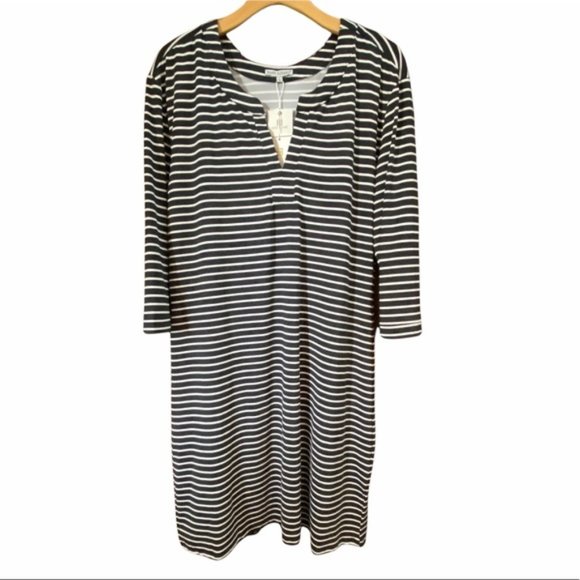 NWT MARY SQUARE Soft Knit Black White Striped Shift Dress Size XS - Picture 4 of 10